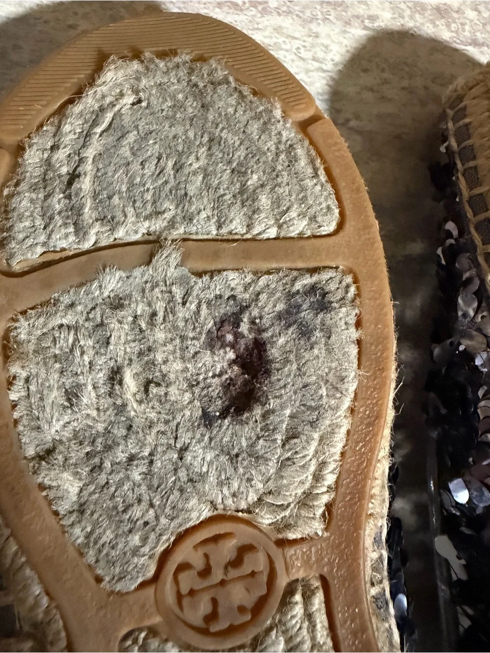 Tory Burch Silver Sequin Espadrille Flats